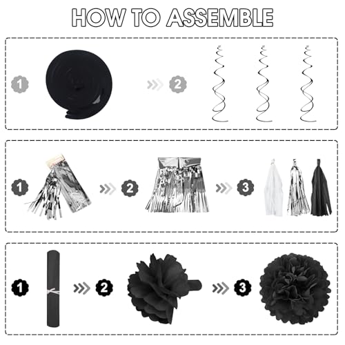 Black White and Silver Birthday Party Decorations Happy Birthday Banner by Ouddy Party - Used condition - Image 4