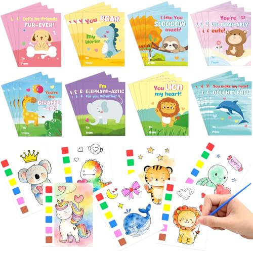 Fancy Land Confezione da 24 regali di San Valentino per bambini San Valentino pittura libro da colorare ad acqua con libri ad acqua per bambini scambio regali per aula scuola classe bomboniere animali