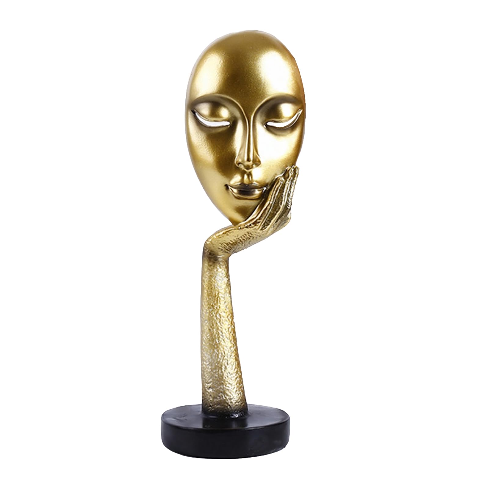 sugerou Abstract Contemplative Face Resin Sculpture, Minimalist Hand-on-Chin Bust Statue for Desk Living Room Office Creative Art Decor Entryway Bookshelf Gift for Art Lovers Golden M