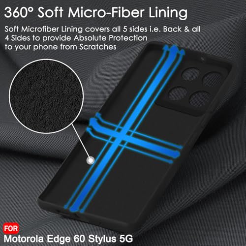 Image of TheGiftKart Liquid Silicone Back Cover Case for Motorola Moto Edge 60 Stylus 5G | Soft Micro-Fibre Lining Inside | Camera & Screen Protection | Shockproof Back Cover Case (Silicone, Black)
