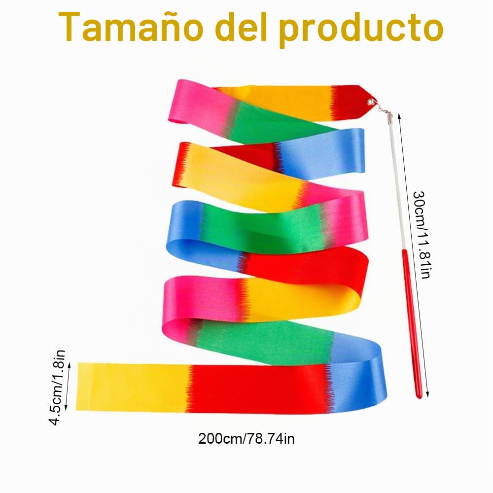 10 Piezas Cinta Gimnasia Ritmica Niña, 2M Cinta de Gimnasia Ritmica | Cinta de Danza con Varita, Cintas Gimnasia Ritmica de Baile Rítmico Gimnasia Artística Infantil Entrenamiento de Baile