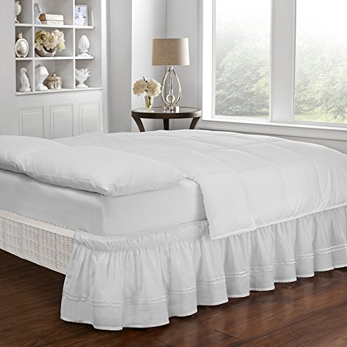 Easy Fit Baratta Elastic Wrap Around Bed Skirt, Easy On/Off Dust Ruffle (18-Inch Drop), Queen/King, White #TOP1