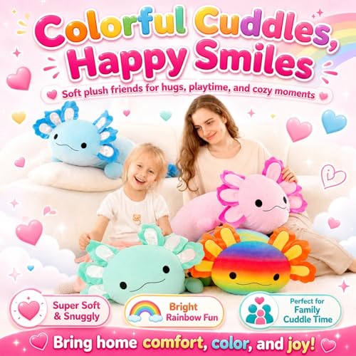 Image of BENINY 39-Inch Giant Axolotl Plush Pillow, Hot Pink Large Stuffed Animal, Extra Soft Huggable Cuddly Toy Gift for Kids Girls Boys, Birthday Christmas Room Decor