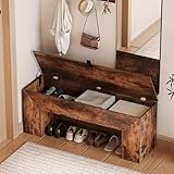LUMTOK 43' Shoe Bench with Lift Top Storage, Wooden Entryway Bench with Hidden Storage Space，Long Farmhouse End of Bed Bench for Bedroom, Hallway,Indoor, Entryway (Rustic Brown, 43' L x 13' W)
