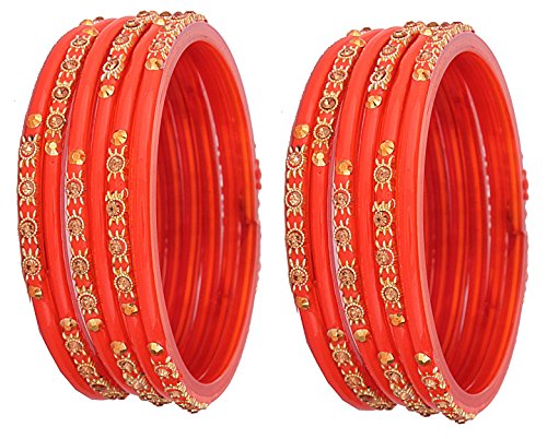 Image of NMII Glass and Studded with Zircon Gemstone or Beads Glossy Finished Bangle set for Women and Girls