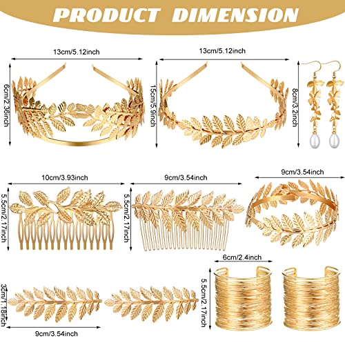Bonuci 14 Pcs Halloween Women Greek Goddess Costume and Accessories Include Toga Dress Waist Belt Laurel Leaves Crown Leaf Bracelet Gold Hair Headpiece Artificial Pearl Earrings Necklace for Cosplay