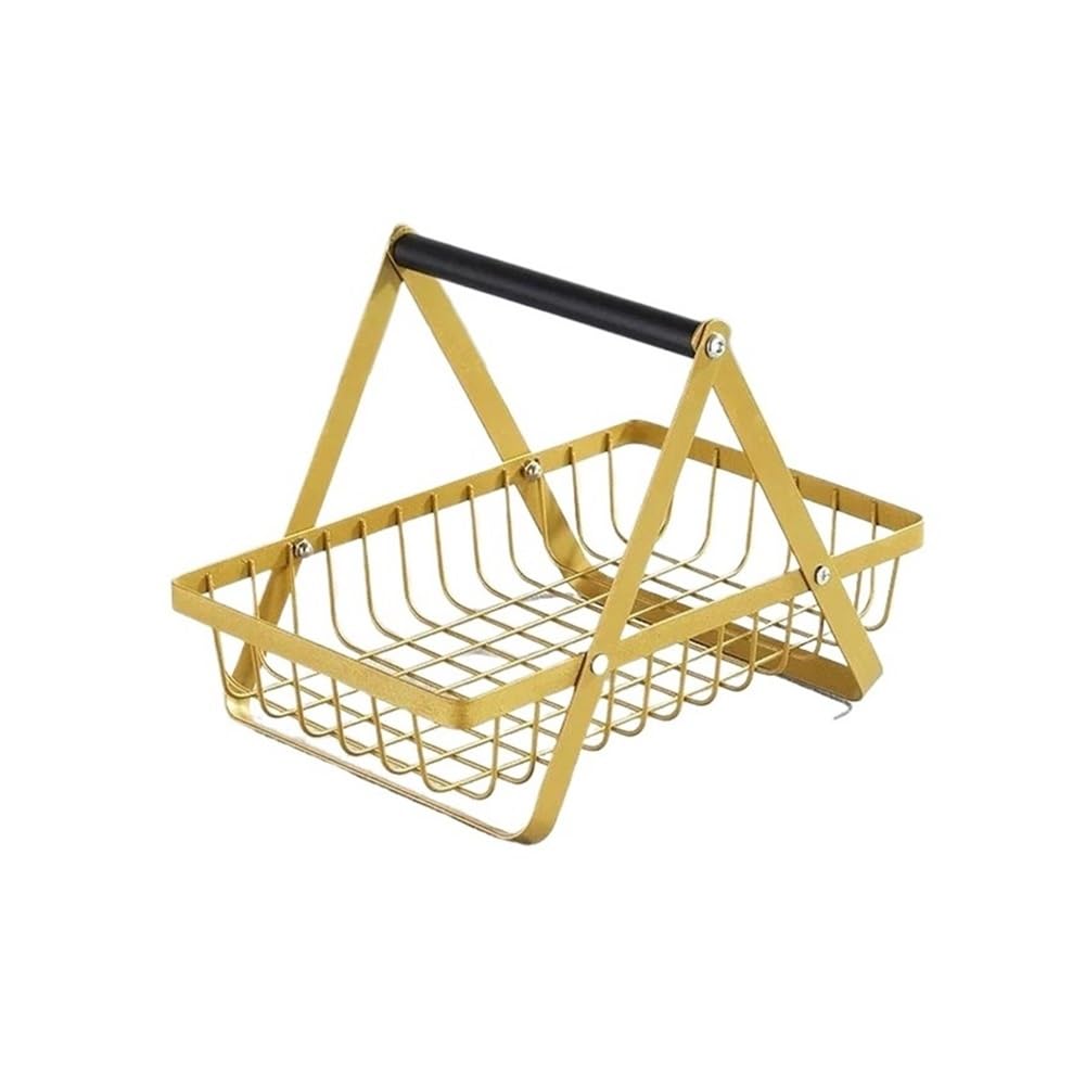 Fzl02068lm Gold Fruit Bowl Portable Fruit Bowle Basket Fruits Bread Snacks, Detachable Metal Rectangle Versatile(Gold)