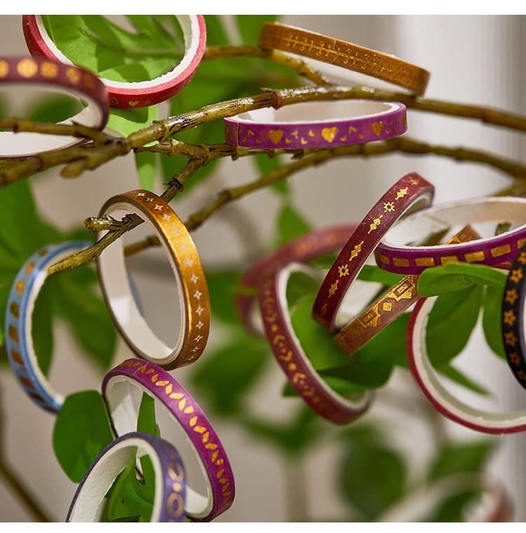 Miniatura 6 de YUBX Juego de cintas washi delgadas doradas con impresión básica de papel de aluminio, cintas adhesivas decorativas para artes, manualidades,