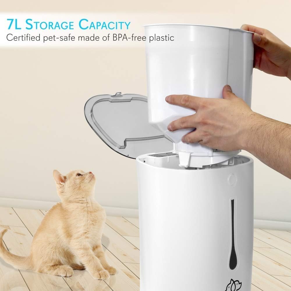 SereneLife SLAPF30 - Comedero automático Inteligente para Mascotas, dispensador electrónico Digital de Alimentos Secos con micrófono Integrado, grabadora de Voz, batería Opcional, Temporizador