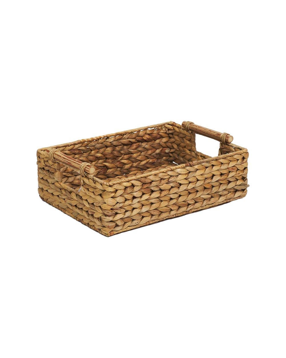 Homesmiths Large Water Hyacinth Basket With Rattan Handles 38 x 27 x H14 cm
