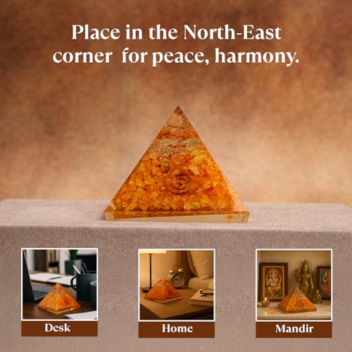 Image of Astrotalk Citrine Crystal Resin Pyramid | Prosperity & Success Orgonite Pyramid for Healing & Positivity | Vastu Items for Home Decor | Office Table Decoration Items | Gift for Man & Woman