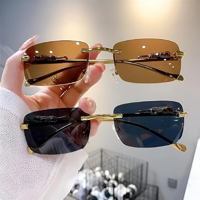 Image of Honey Singh & Mc Stan Vintage Rimless Square Sun Glasses UV Protection Men's & Women's Shade Trendy Metal Frameless.