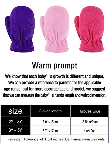 Satinior 3 Pairs Baby And Toddler Fleece Mittens Kids Winter Warm Mittens For Boy & Girl (Rose Red, Pink, Dark Blue, 2-3T) #TOP2