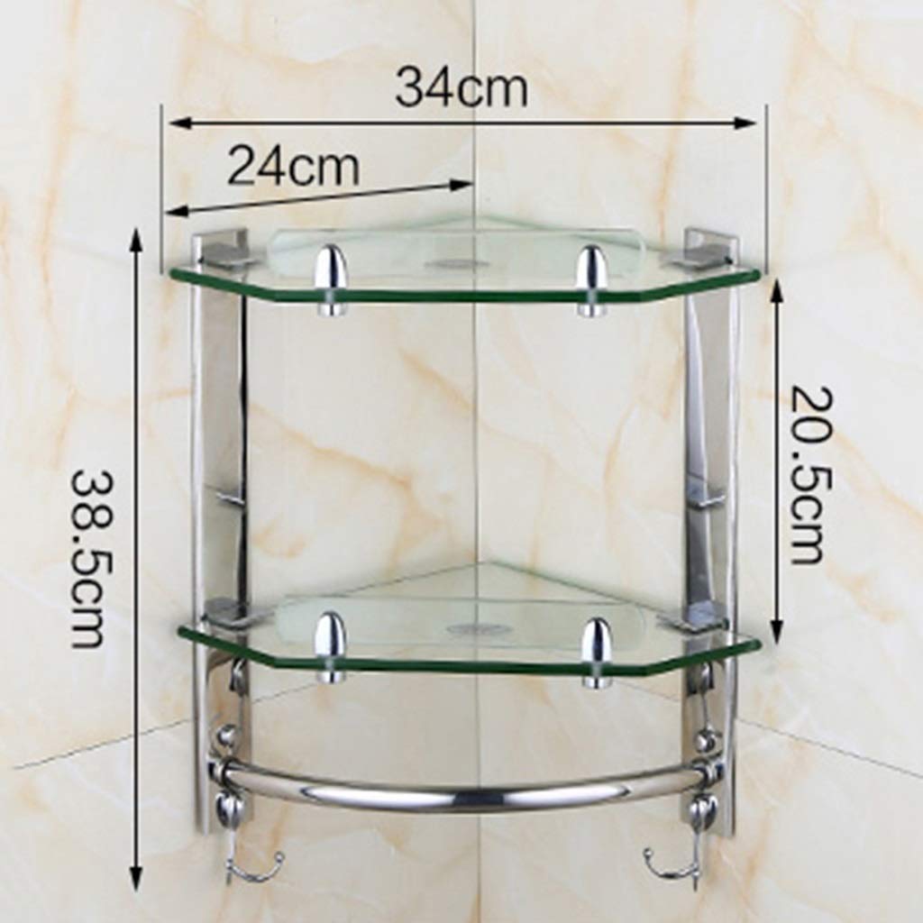 Estante de Vidrio para baño Estante de Esquina para baño Estante de Almacenamiento de Cocina con toallero y Gancho Doble Estante de baño de Vidrio (Color : Style2)