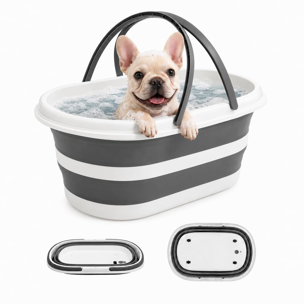 Goderewild 35L Collapsible Pet Bathtub with Drain, Portable Folding Tub