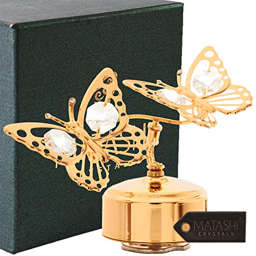 Matashi MTMB13621 24K Gold Plated Music Box with Crystal Studded Double Butterfly Figurine