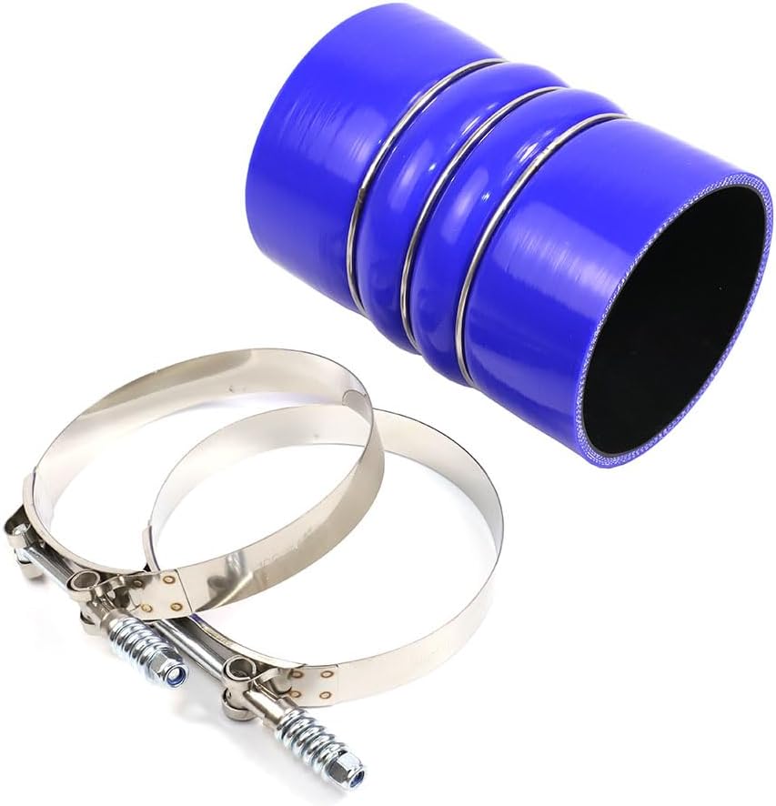 TenKe 6" Length CAC 4-Ply Reinforced High Performance 3.5" ID Charge Air Cooler Double Hump Hose Boot Silicone Coupler + Constant Tension Clamps (BLUE 3.5 inch)