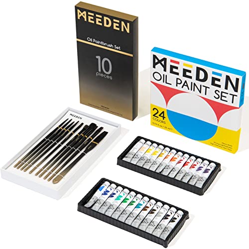 Meeden 34-Piece Oil Paint Set, 24X22Ml Non-Toxic Oil-Based Colors With 10 Professional Oil Paint Brush Set For Canvas Painting, Art Painting Supplies For Adults, Artist, Beginners, Oil Painting Kit #TOP14