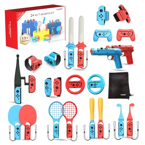 24 in 1 Switch Sports Accessories Bundle with Storage Bag Compatible with Nintendo Switch/OLED Joy-con, More Than 12+ Switch Sports Games Experience, Double Player, Family Gatherings, Social Icebreaker, Holiday Essentials Accessories Kit