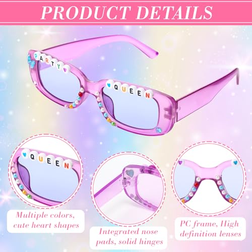 24 Pairs DIY Sunglasses Decorating Kit Popular Singer Party Favors Friendship Glasses Craft Bulk with Letter Beads Glue Tweezers Acrylic Diamond and Pearl Stickers for Women (Square Shape)3