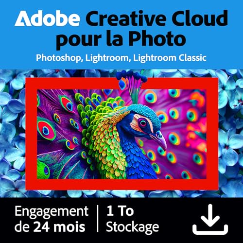 Adobe Creative Cloud Formule Photo 1 To, incluant Lightroom et Photoshop, éditeur photo assisté par IA | 12+12 mois exclusivité Amazon | Code d'activation - envoi par email