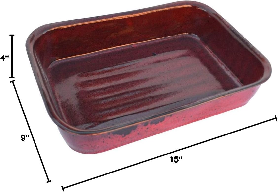 ALWAYS AZUL POTTERY Lasagna Pan in Real Red Glaze - Handmade Ceramic Pottery Bakeware - Traditional Versatile Pan for Delicious Recipes and Easy Cleanup - Baking Dish for Lasagna, Casseroles,and More