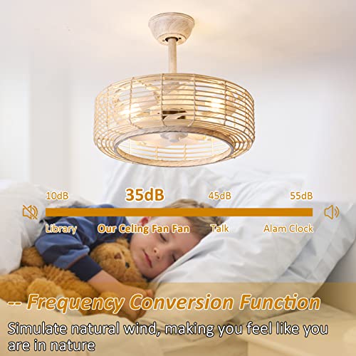 hummingbird Boho Ceiling Fan with Light Flush Mount Ceiling Fan with Lights, 20 Inch Boho Ceiling Fan with Light Remote, Boho Caged Ceiling Fan with Light for Bedroom, Nursery, Study Room,Dining Room - Image 3