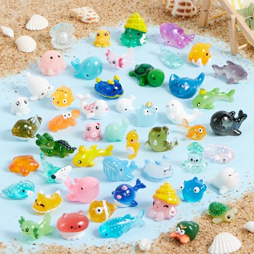 Image of JOYIN 50 Pcs Mini Ocean Resin Animals Figures, Mini Sea Animals Figurines for Aquarium Ornaments Decorations, Cute Garden Accessories, Birthday School Slime Charms for Crafts, DIY Miniature Scenes