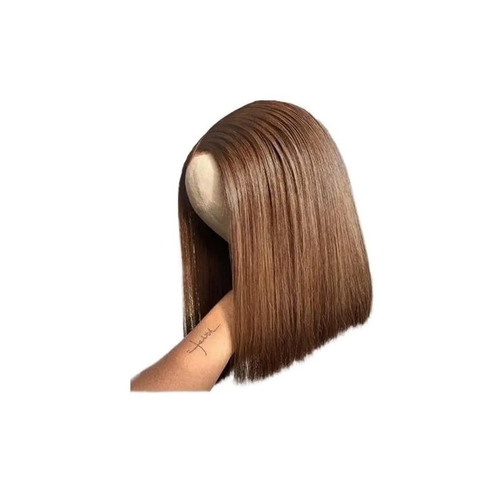 2 x 6 HD Lace Closure peruka z prawdziwych włosów, bez kleju, przedziałek na środku, 180% gęstości, natychmiastowa peruka dla czarnych kobiet (średni brąz)