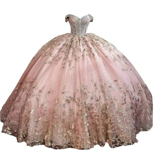 Shiny Gold Sequin Tulle Ball Gown Quinceanera Dresses Modern 2025 Beaded Crystal Top Sweet 16 Dress