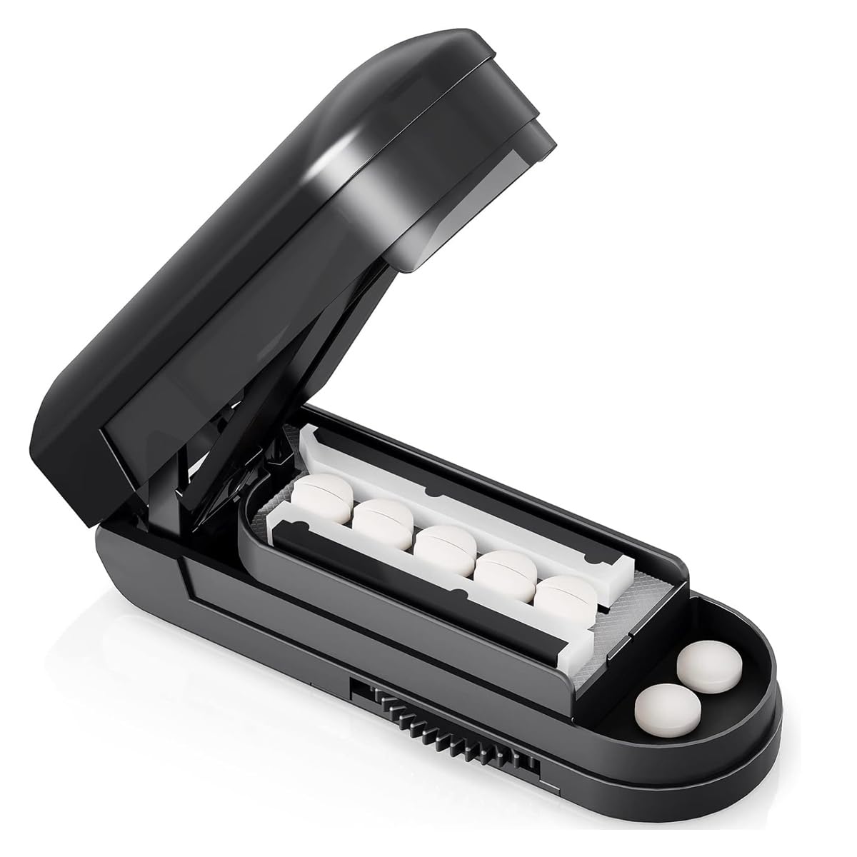 Multiple Pill Splitter, Adjustable Pill Splitter Cutter with Accurate Pill Alignment, Stainless Steel Cutting Blade and Blade Guard for Multi Tablets, Vitamins, Black
