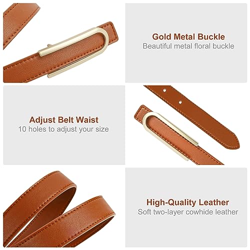 NPET 2 Pack Women Leather Belts for Jeans Dresses Fashion Vintage Waist Belt for Women with Gold Buckle （Brown Black White）3