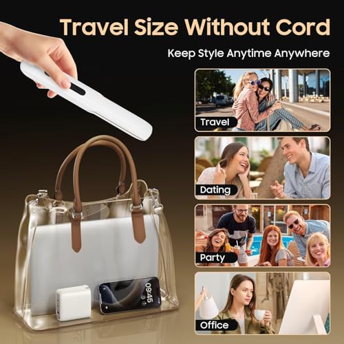 Image of Cordless Hair Straightener and Curler, 2 in 1 Portable Mini Flat Iron & Curling Iron, Fast Heating & Titanium Plate Straightener with 4 Adjustable Temp,Travel Size Preferred Gifts (White)