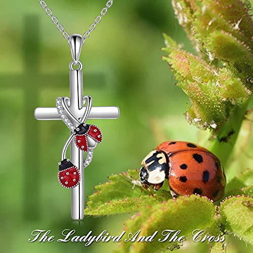 Poplyke Ladybug Cross Necklace For Mother Daughter 925 Sterling Silver Ladybug Pendant Necklace For Sister Ladybug Jewelry Gifts For Grandma #TOP5