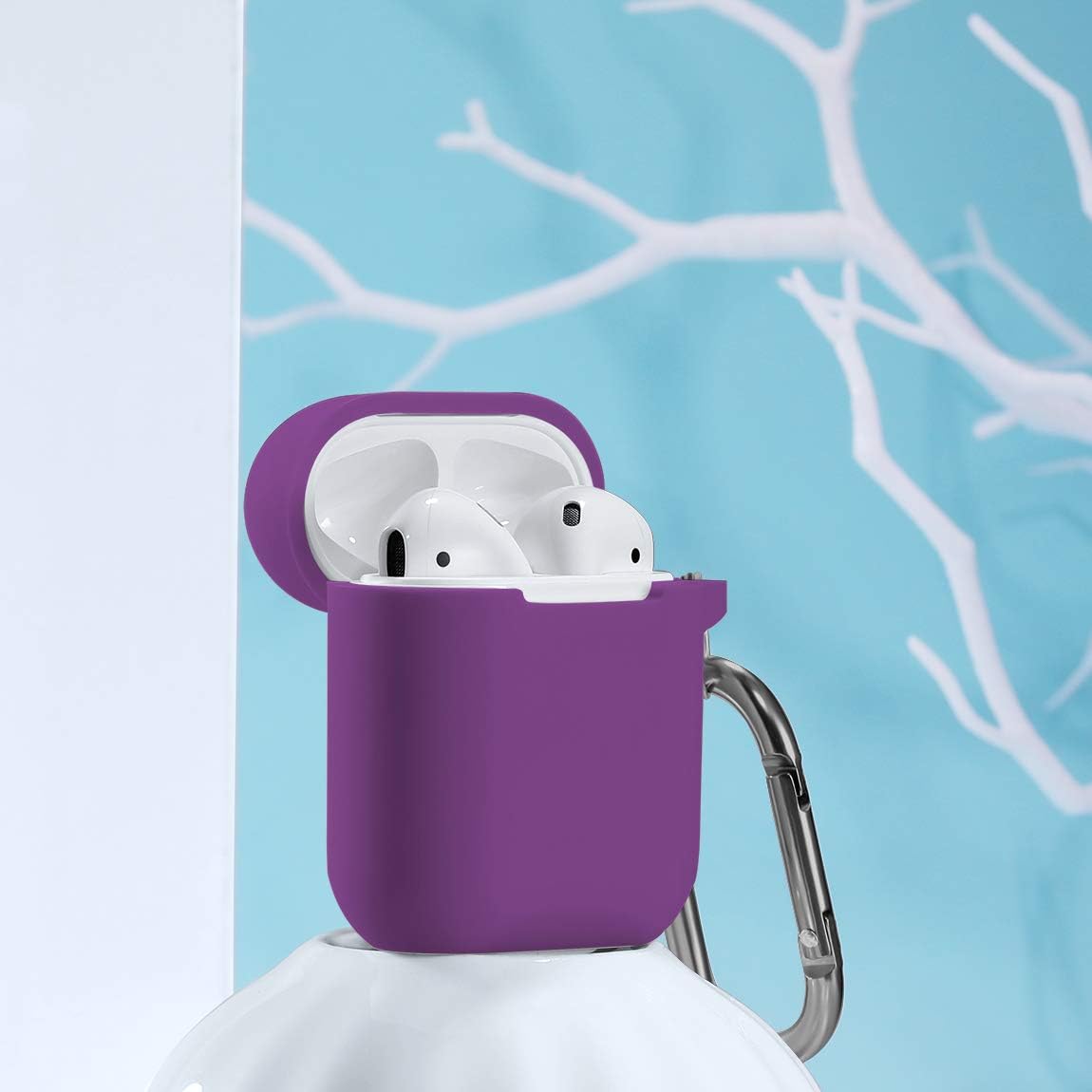 GEAK for AirPods Case, (Front LED Visible), Silicone Protective Case Compatible for Apple AirPods 2 & 1, Plum