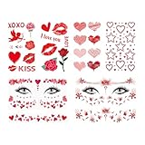 ZWWOGE Lot de 5 Strass Visage Autocollants à Paillettes avec Cœurs et Strass Rouges Bijoux de Carnaval pour Costume d'Amour Déguisement Cœur et Tenue de Fête Femme boutons pression