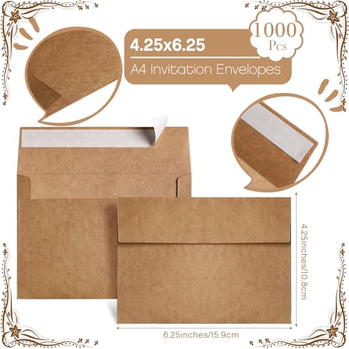 Image of Fainne 1000 Pack Kraft Envelopes for Invitation, 120 GSM,A4,4.25 X 6.25 in | Brown Envelopes for Invitation, 120 GSM Gift Card for Office, Wedding, Gift, Party, Baby Shower, Mailings