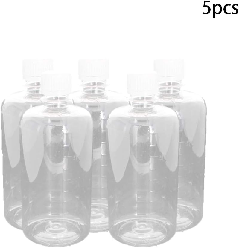 Bettomshin 500ml Plastic Lab Chemical Reagent Bottle Small Mouth Liquid/Solid Storage Container Clear Bottles Tamper Evident White Caps 5Pcs