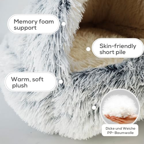 HaiTaoSy Hundehöhle, Kuschelhöhle für Kleine Hunde/Katzen, Warm und Weich, Flauschiges Hundebett mit Dach, Rutschfestes hundekörbchen Waschbar, (M) 60cm