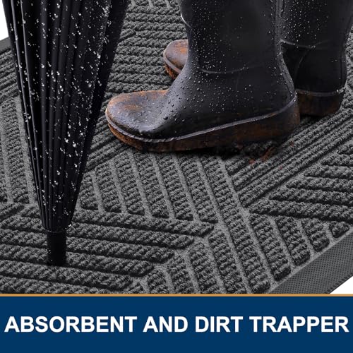 Smiry Front Door Mat Outside Entrance, Heavy Duty Sturdy Natural Rubber Doormat, Trap Dirt and Moisture, Easy Clean Low Profile Welcome Floor Mats for Indoor Outdoor Entry, 29.5x17 Inch, Light Grey