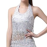 ChYoung Bauchtanz BH Oberteile/Bauchtanzgürtel, Frauen Damen Mädchen Tanz Kostüme Tanz Sequin Troddel Outfits