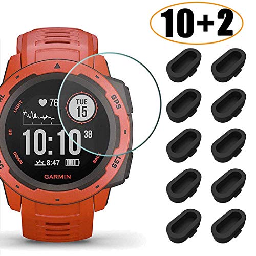 [10+2 Pack] Compatible Garmin Instinct/Instinct Tactical Screen Protector Tempered Glass with Charger Port