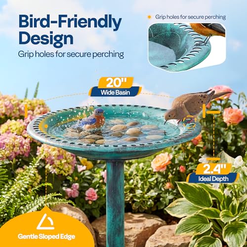 Bain d'oiseaux robuste 71cm : évitez les chutes de vasque grâce à son socle lestable en polyrésine