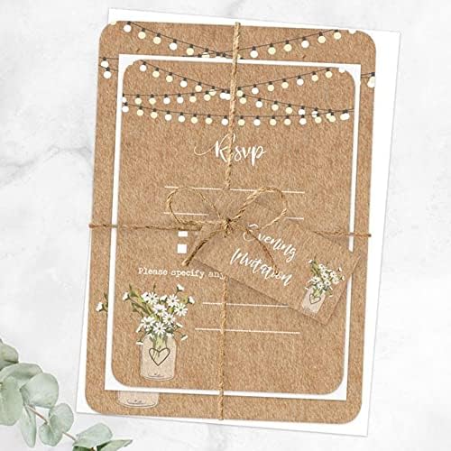 Premium Rustic Wedding Invitations Pack of 10 with Ivory Envelopes. Perfect for Friends and Family. Premium Day Invitations. Rustic Mason Jar Flowers - Wedding Invitations (15 0001)