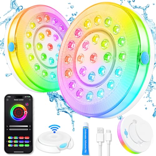 Smart Magnetic Underwater LED Light for Aboveground/Inground Pools - Rechargeable, BT APP Control, IP68 Waterproof, Color Changing, Sound/Music Sync Pool Accessories