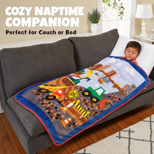 Image of EVERYDAY KIDS Toddler Throw Blanket - 30 inch by 40 inch - Under Construction - Super Soft, Plush, Warm and Comfortable