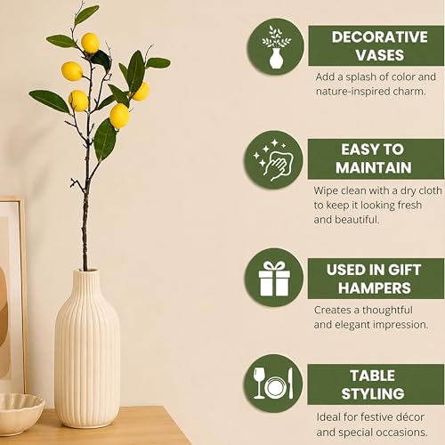 Image of Art Street Artificial Lemon Plant Stick with Yellow Fruits - Realistic Faux Lemon Branch for Home Decor, Vase Fillers, Kitchen & Festive Decoration, (Set of 2), 32 Inch