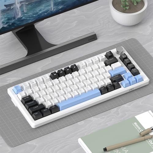 Image of MageGee 75% Mechanical Gaming Keyboard, Compact Blue Backlit Wired Gaming Keyboards with Brown Switches, EVA Foam, Knob Control, STAR75 Portable NKRO PC Gaming Keyboard - White & Blue