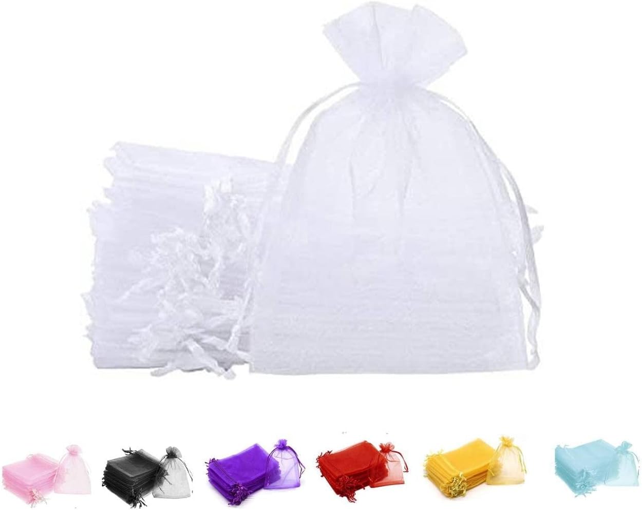 MARKQ [100 Pieces] White Organza Bags with Drawstrings - [9x12cm] Organza Goody Bags and Gift Pouches for Jewelry, Candy & Party Favors