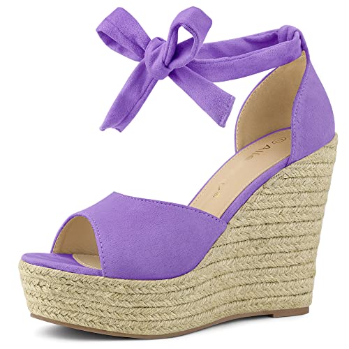 Espadrilles compensées violettes taille 42 avec ruban à nouer autour de la cheville